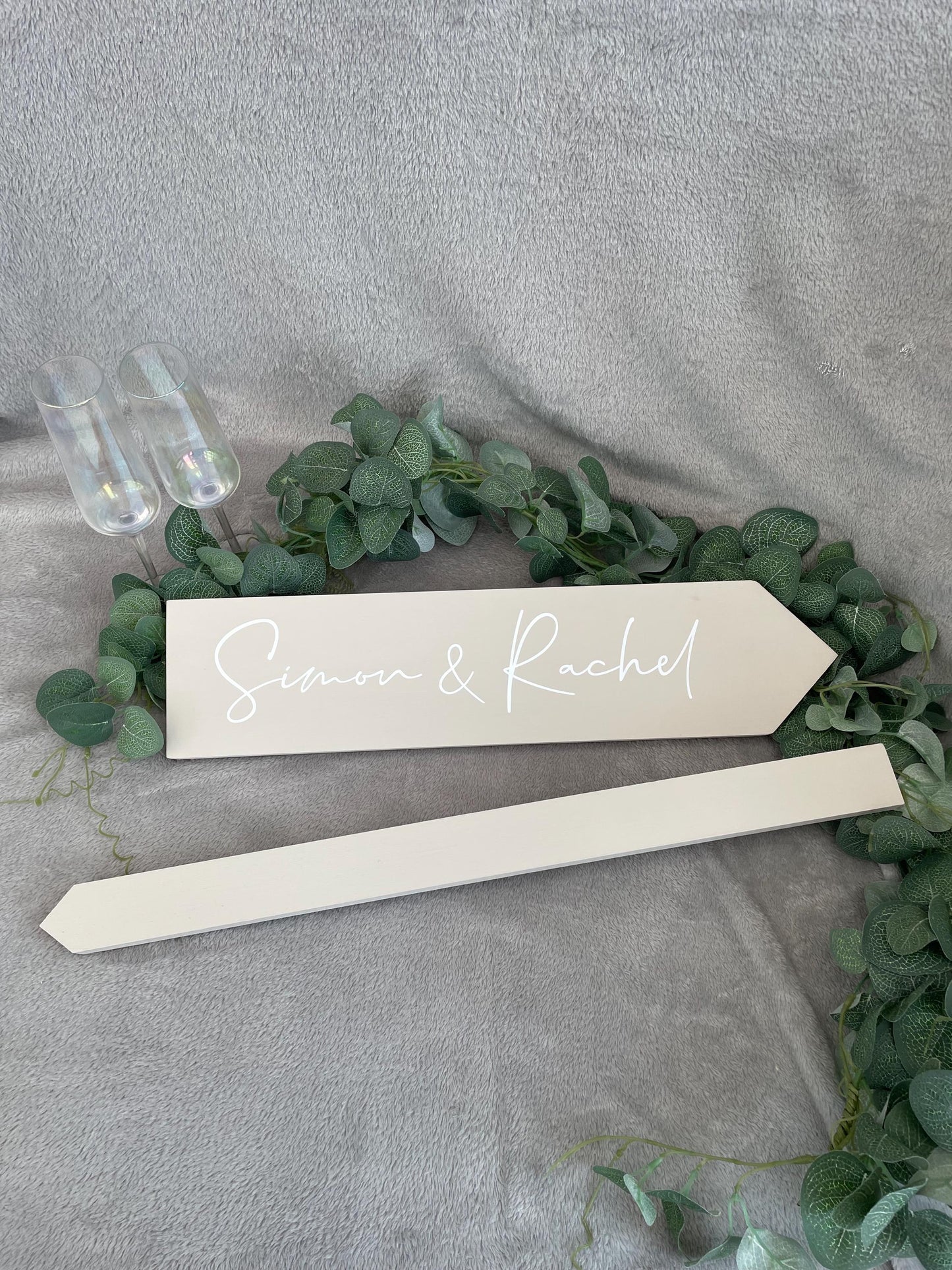 Personalised, NEUTRAL wooden event direction sign.