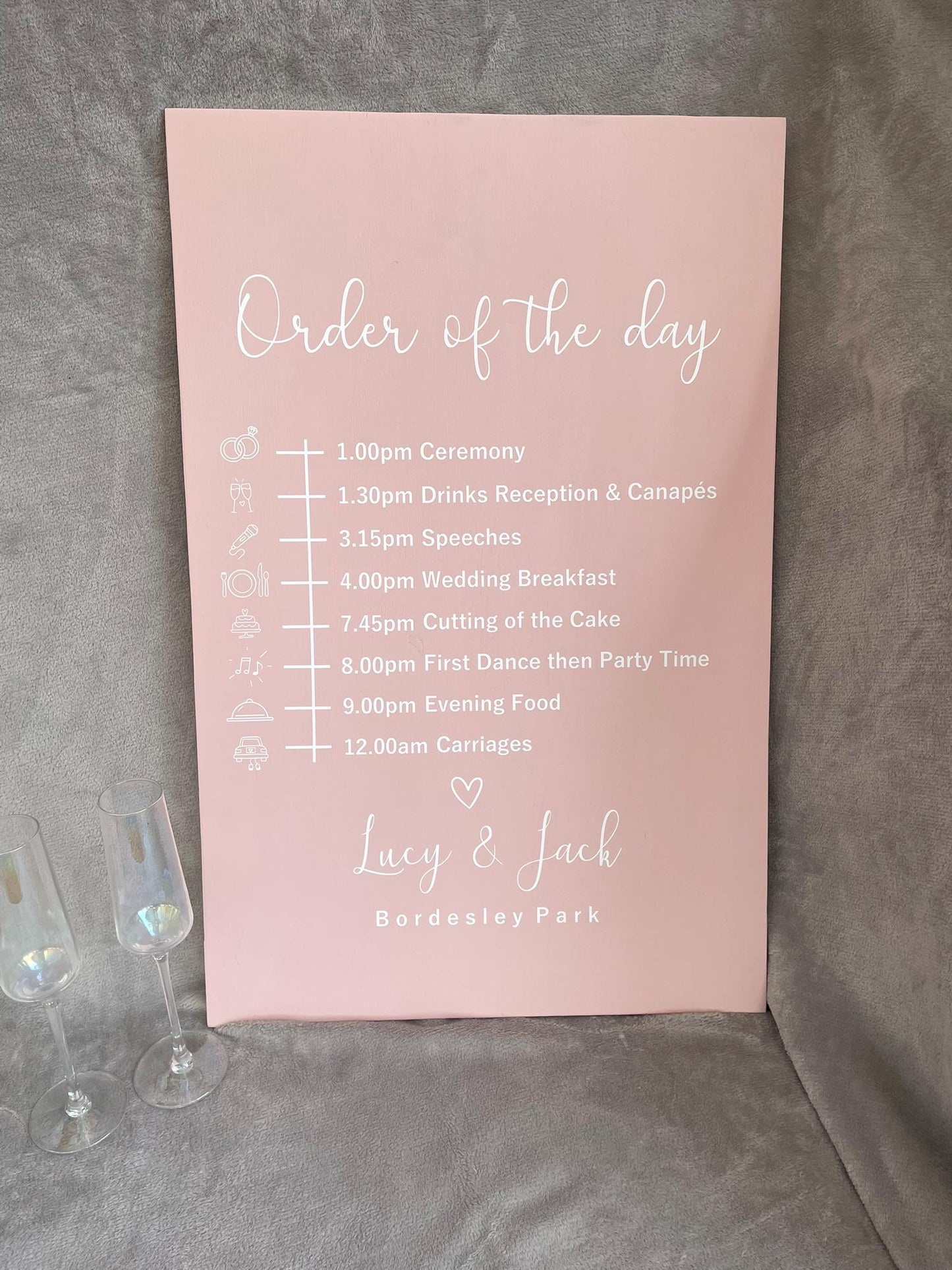 Wooden BLUSH order of the day sign, Order of events decor.
