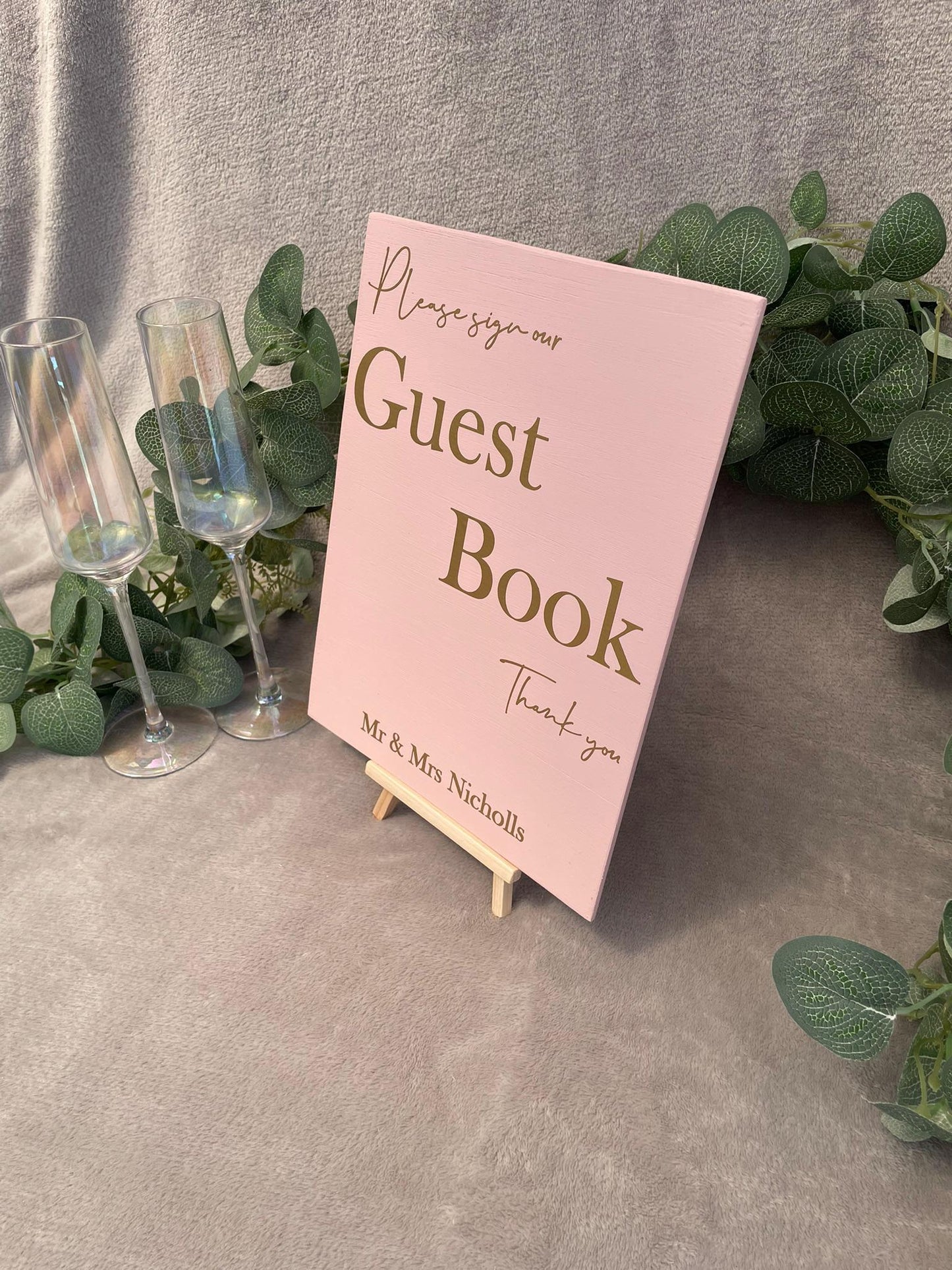 Personalised BLUSH wooden guestbook sign (other colours available).