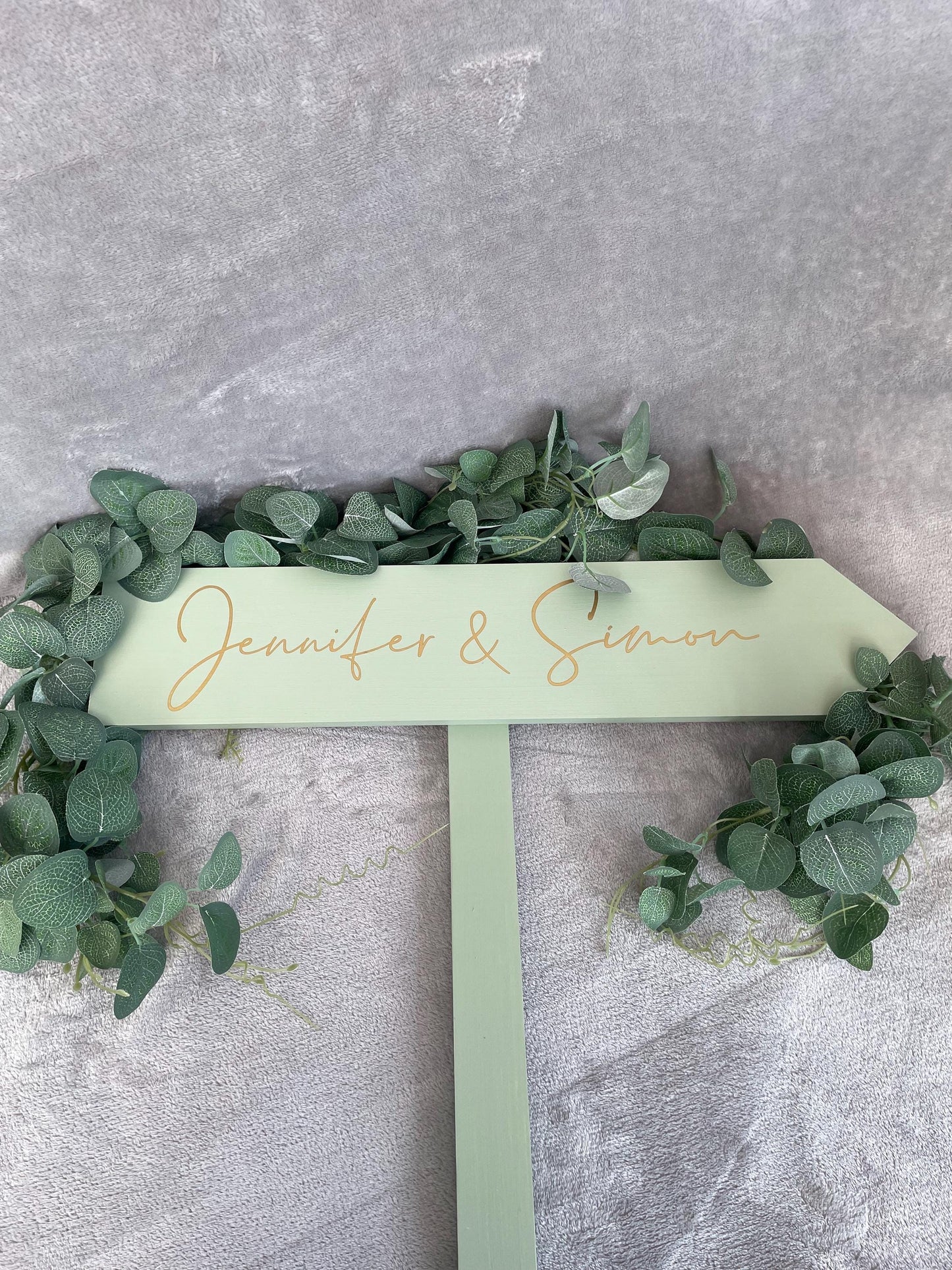 Personalised, SAGE wooden event direction sign.