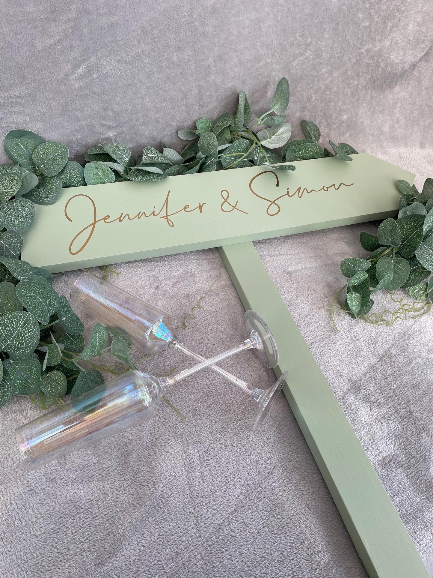 Personalised, SAGE wooden event direction sign.