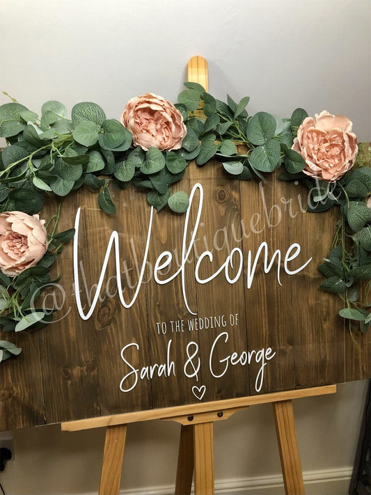 Wooden Wedding welcome sign, wedding reception decor.