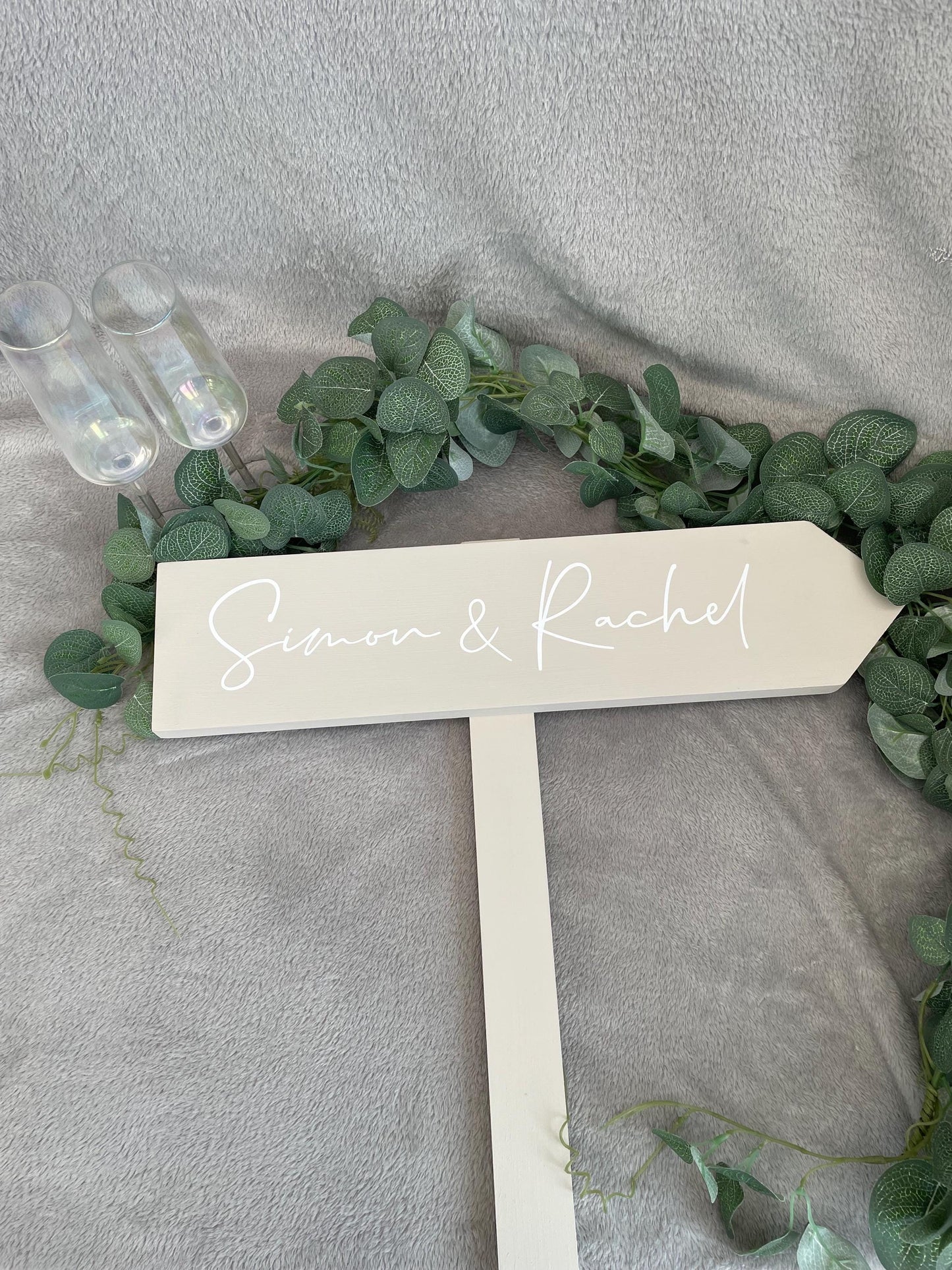 Personalised, NEUTRAL wooden event direction sign.