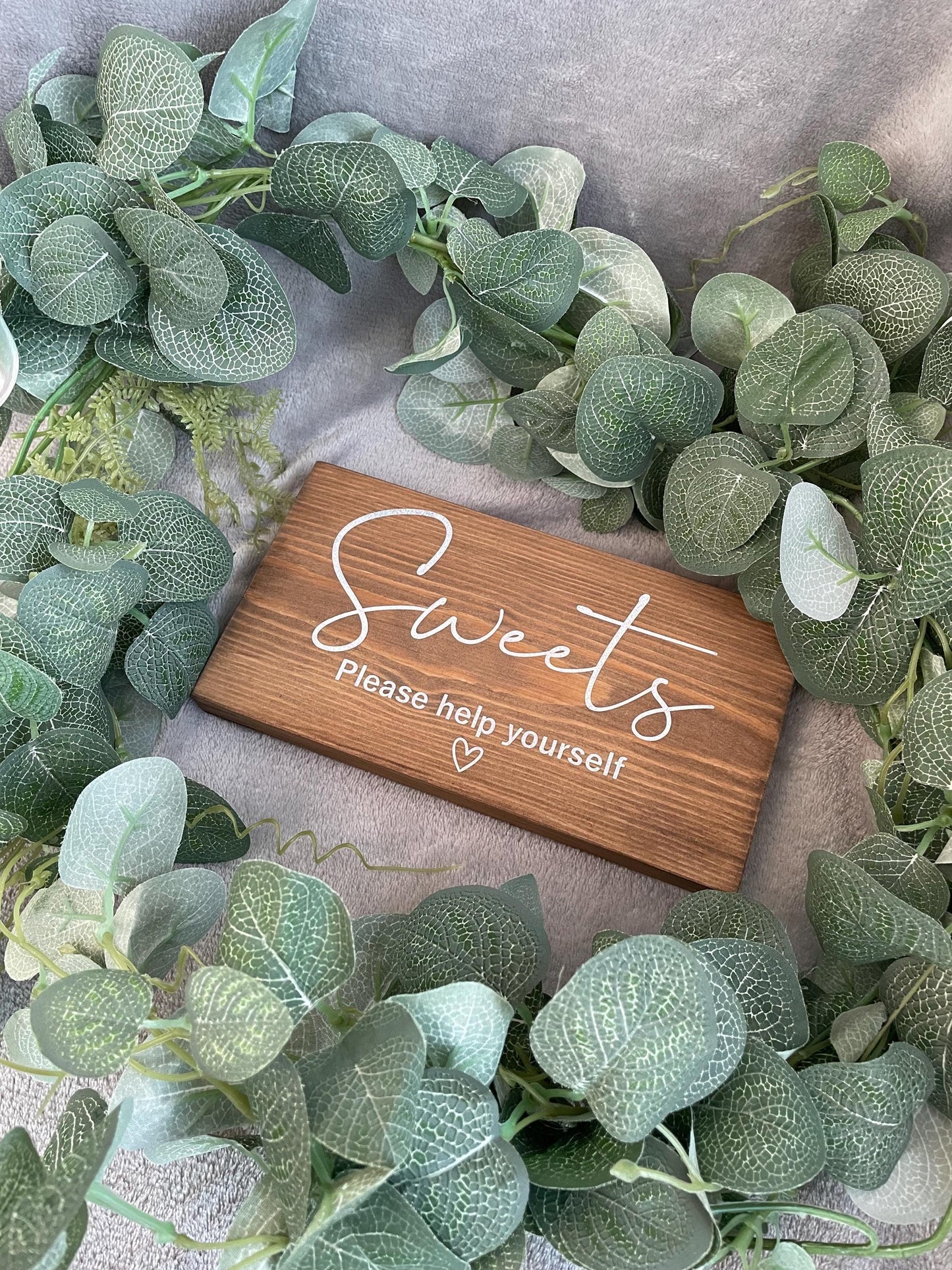 Wooden sweet table sign, wedding reception table decor.