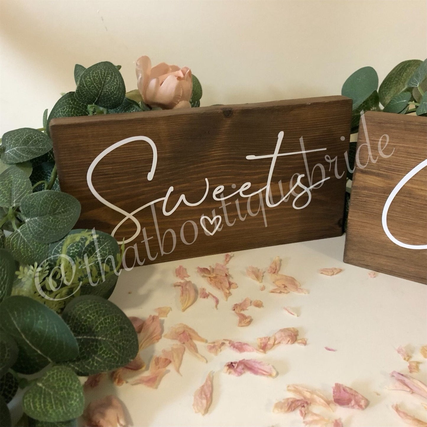 Wooden sweet table sign, wedding reception table decor.