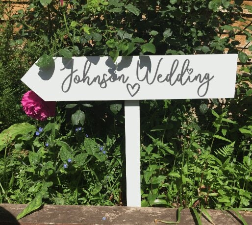 Personalised, WHITE wooden event direction sign.