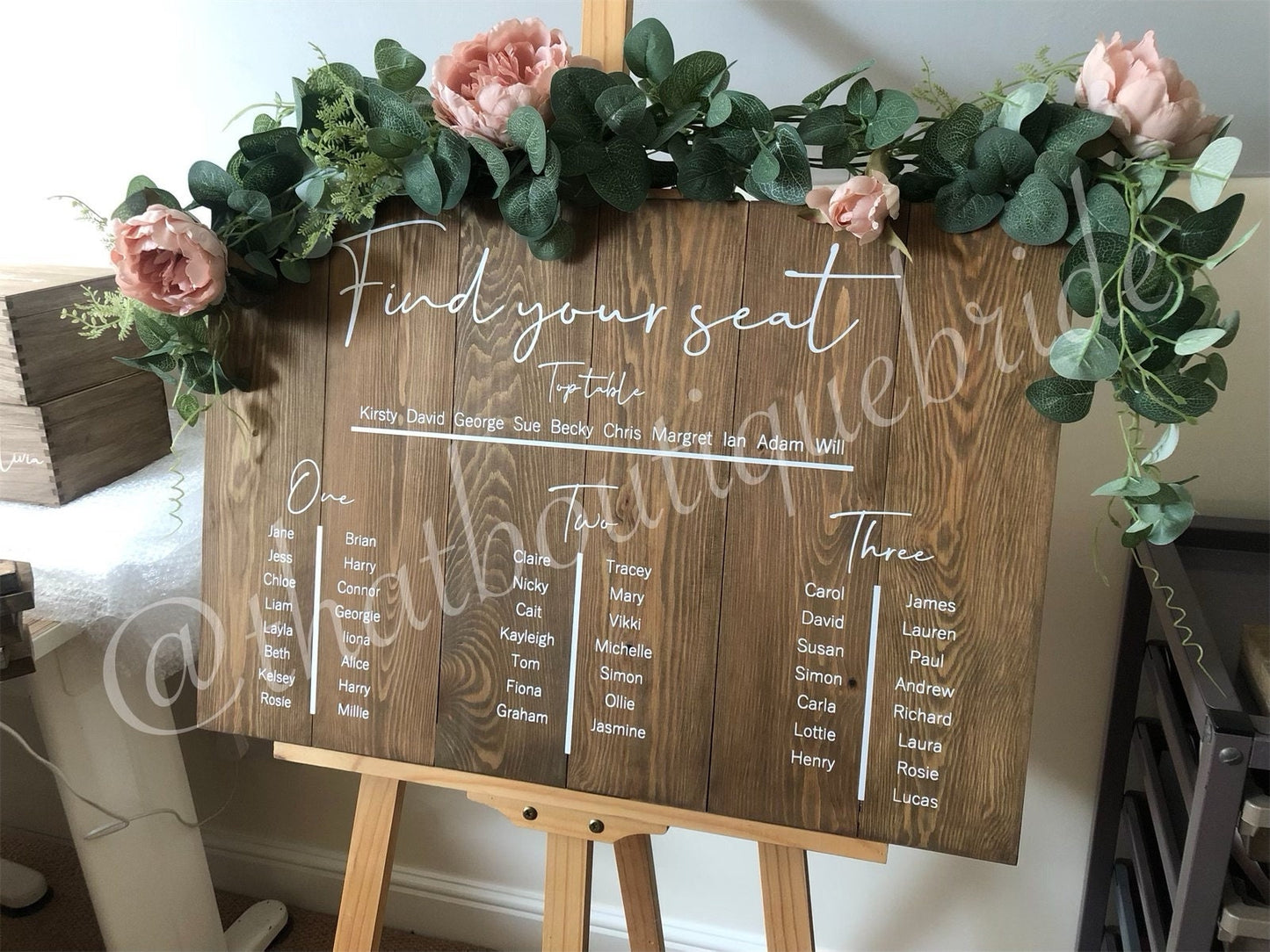 Wooden RUSTIC wedding seating plan, wedding reception decor.