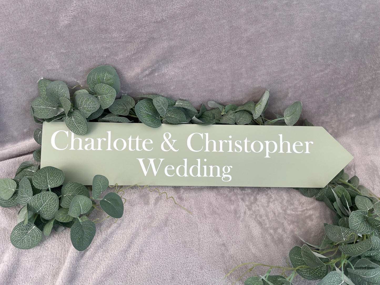 Personalised, SAGE wooden event direction sign.