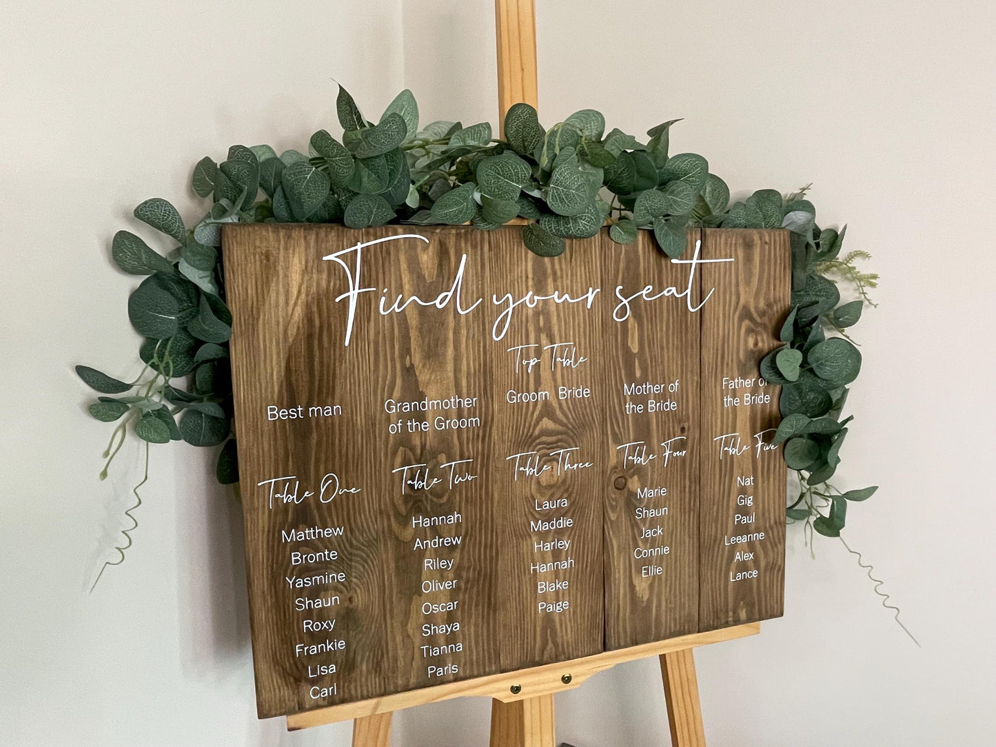 Wooden RUSTIC wedding seating plan, wedding reception decor.