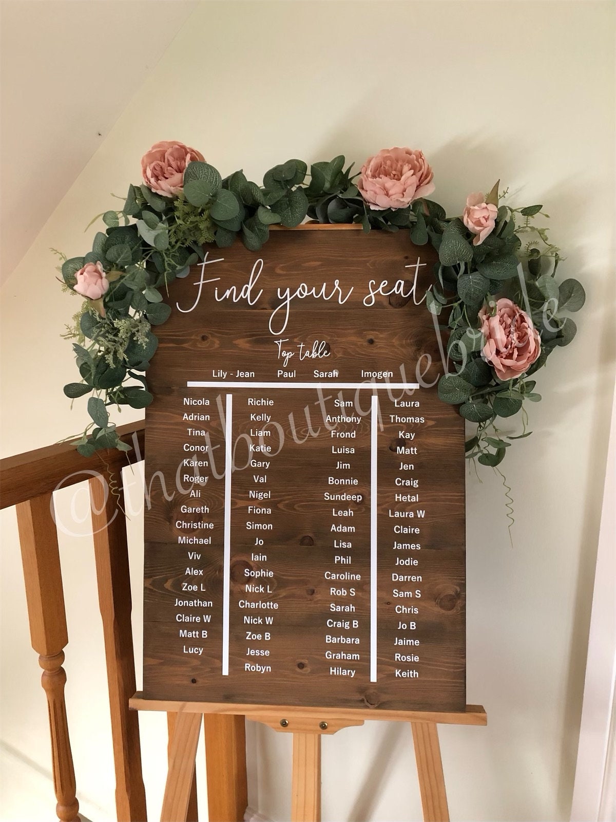 Wooden Wedding seating plan, wedding reception welcome decor.