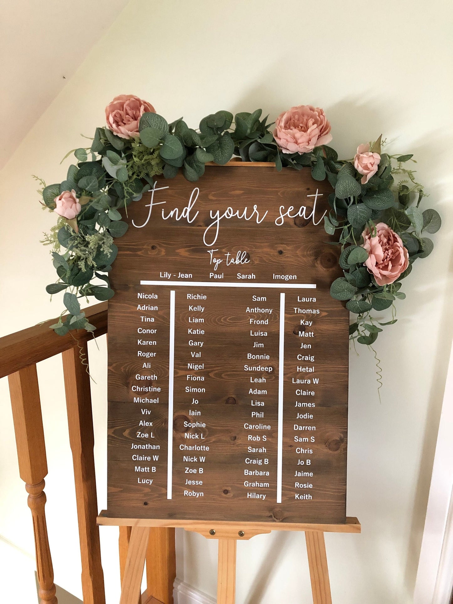 Wooden Wedding seating plan, wedding reception welcome decor.