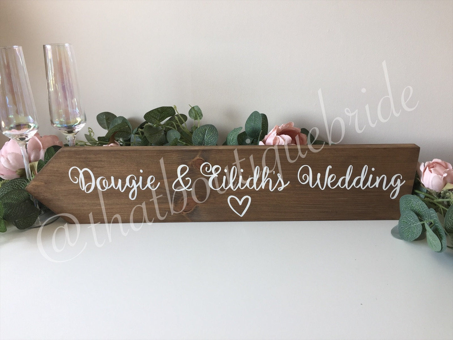 Personalised, RUSTIC wooden event direction sign.