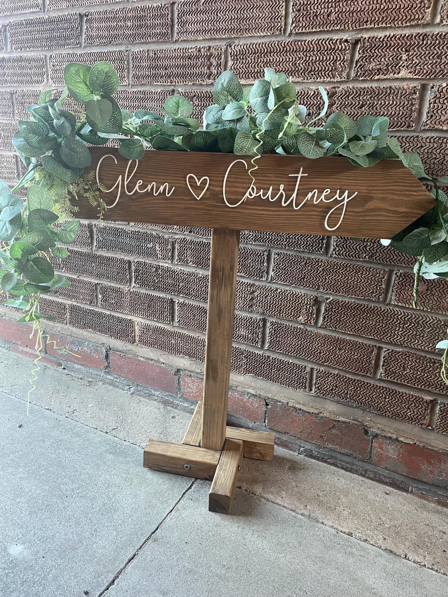 Personalised, RUSTIC, freestanding, wooden event direction sign.