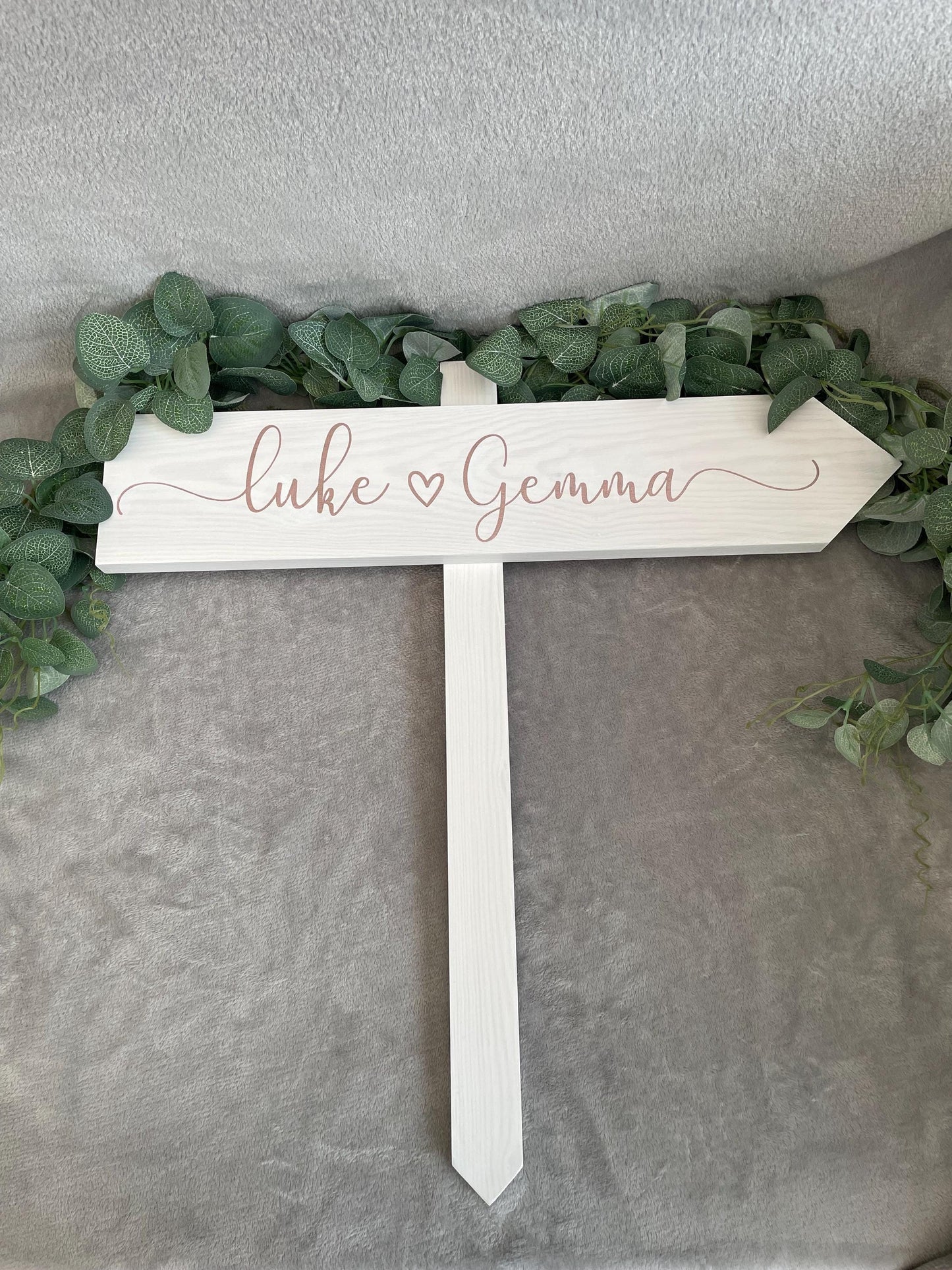 Personalised, WHITE wooden event direction sign.
