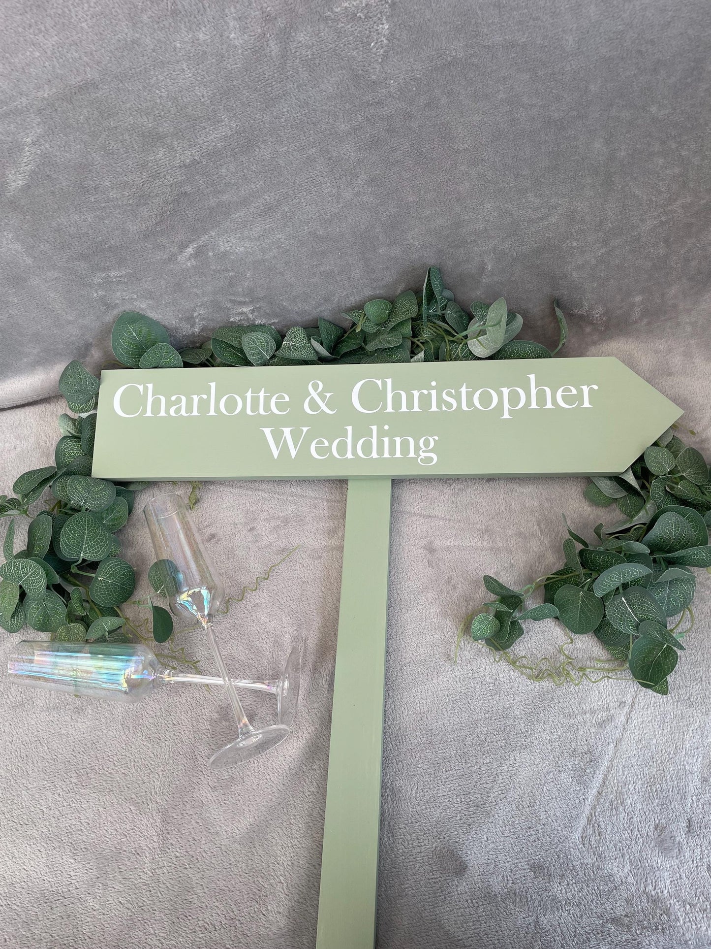 Personalised, SAGE wooden event direction sign.