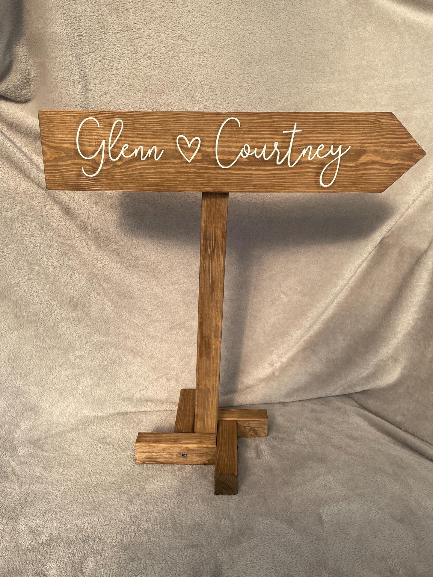Personalised, RUSTIC, freestanding, wooden event direction sign.
