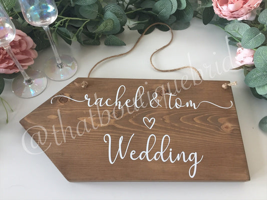 Wooden, RUSTIC hanging wedding sign, Wedding direction sign,