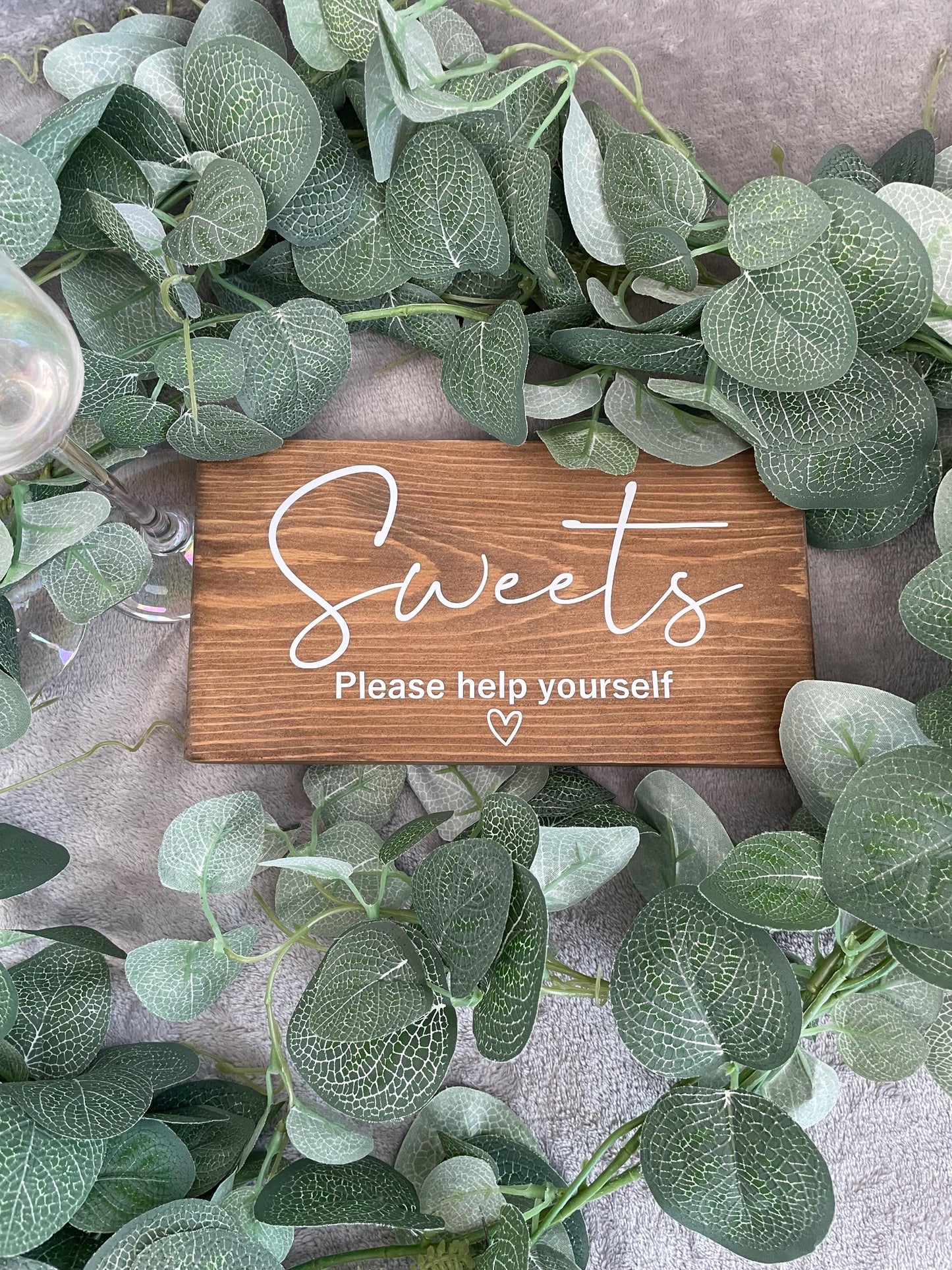 Wooden sweet table sign, wedding reception table decor.