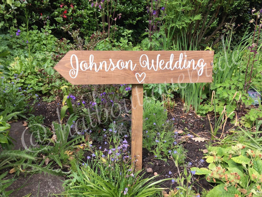 Personalised, RUSTIC wooden event direction sign.