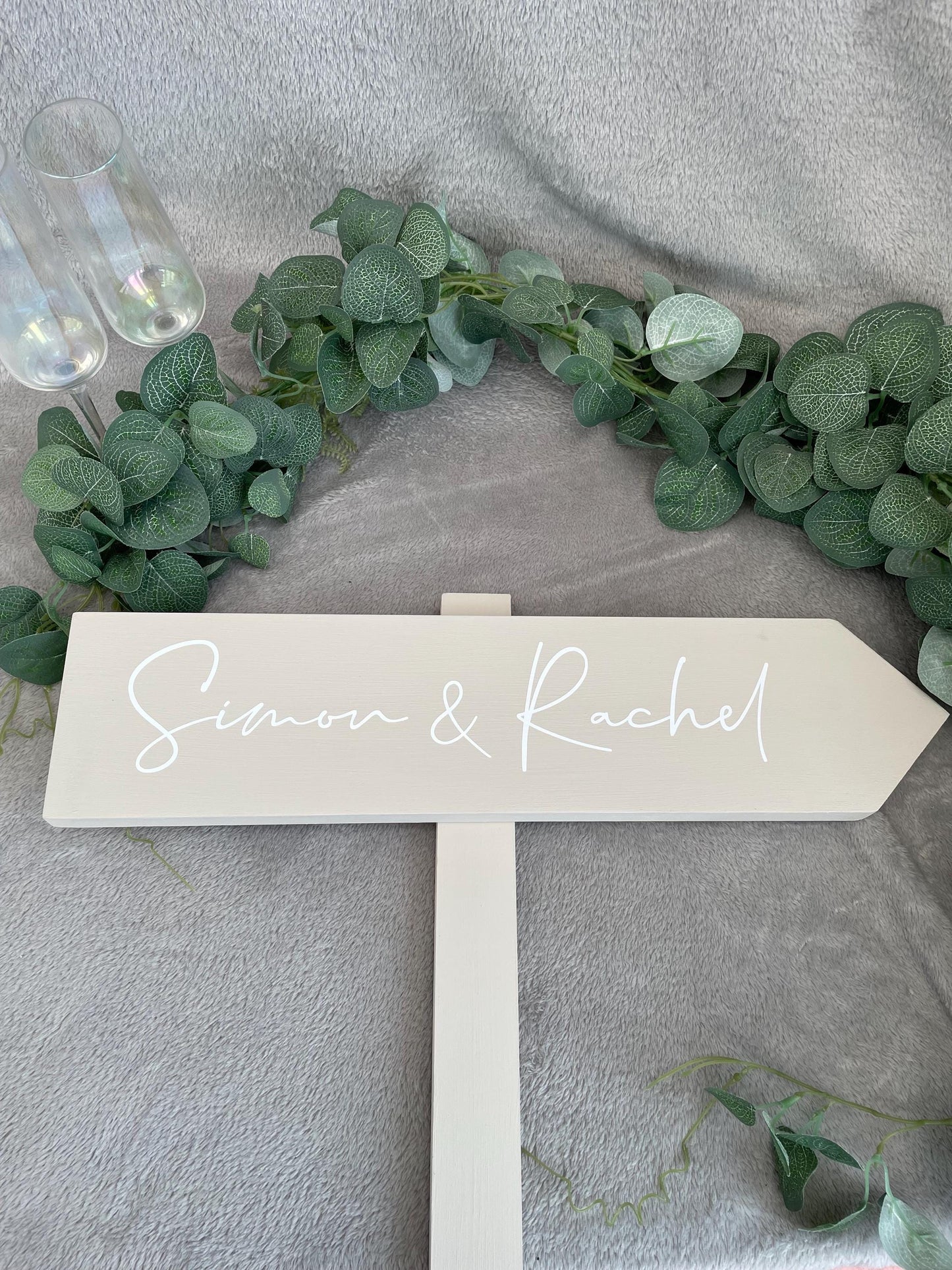 Personalised, NEUTRAL wooden event direction sign.