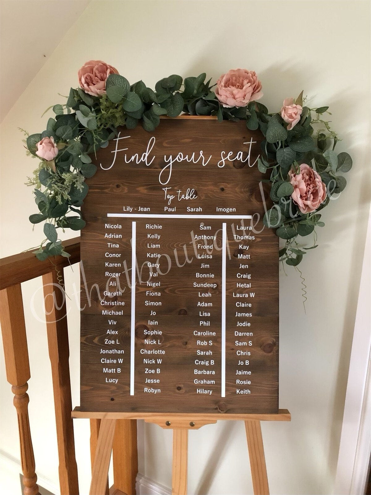 Wooden Wedding seating plan, wedding reception welcome decor.