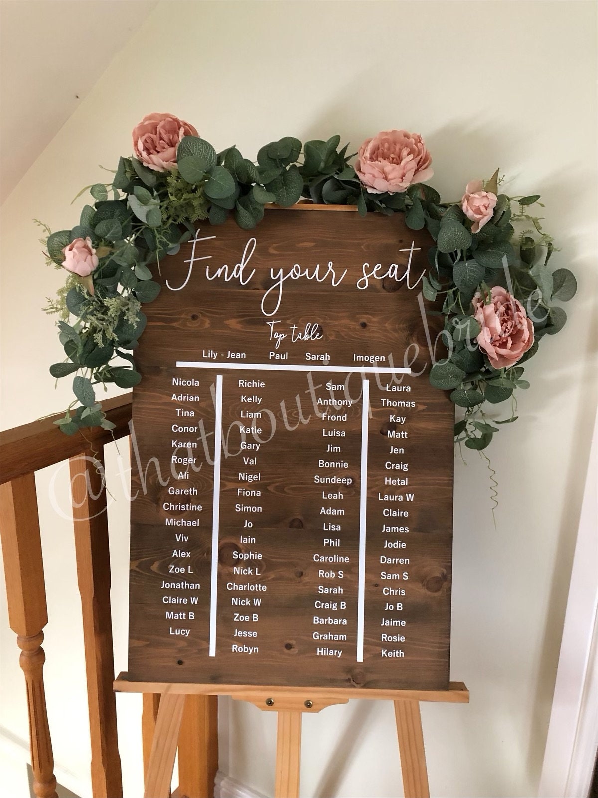 Wooden Wedding seating plan, wedding reception welcome decor.