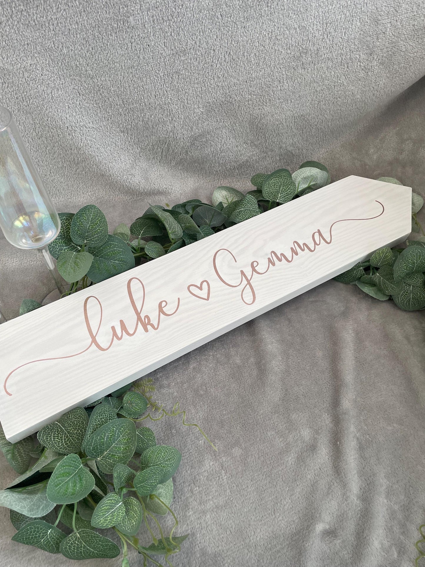 Personalised, WHITE wooden event direction sign.