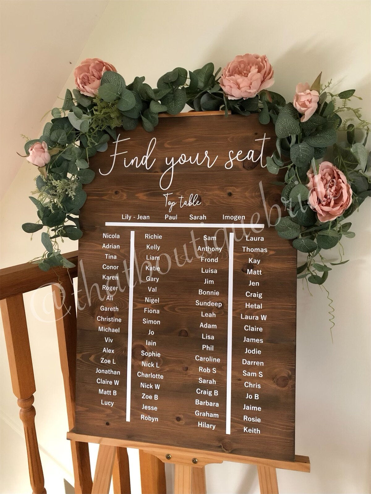 Wooden Wedding seating plan, wedding reception welcome decor.