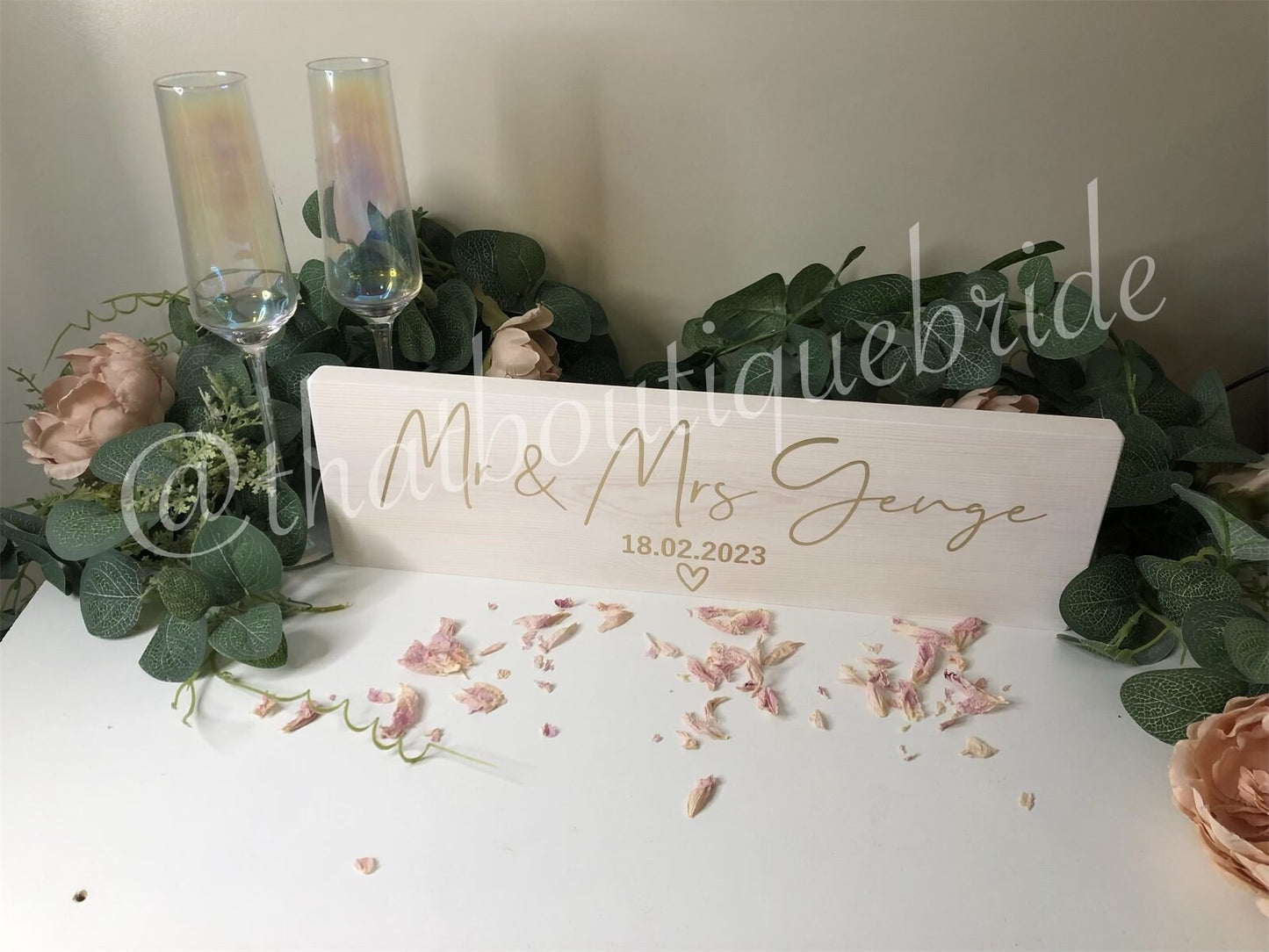 Wooden WHITE table sign, wedding reception table decor