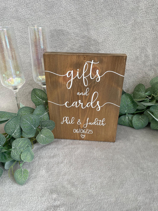 Wooden RUSTIC cards & gifts sign, Freestanding wedding reception table decor.