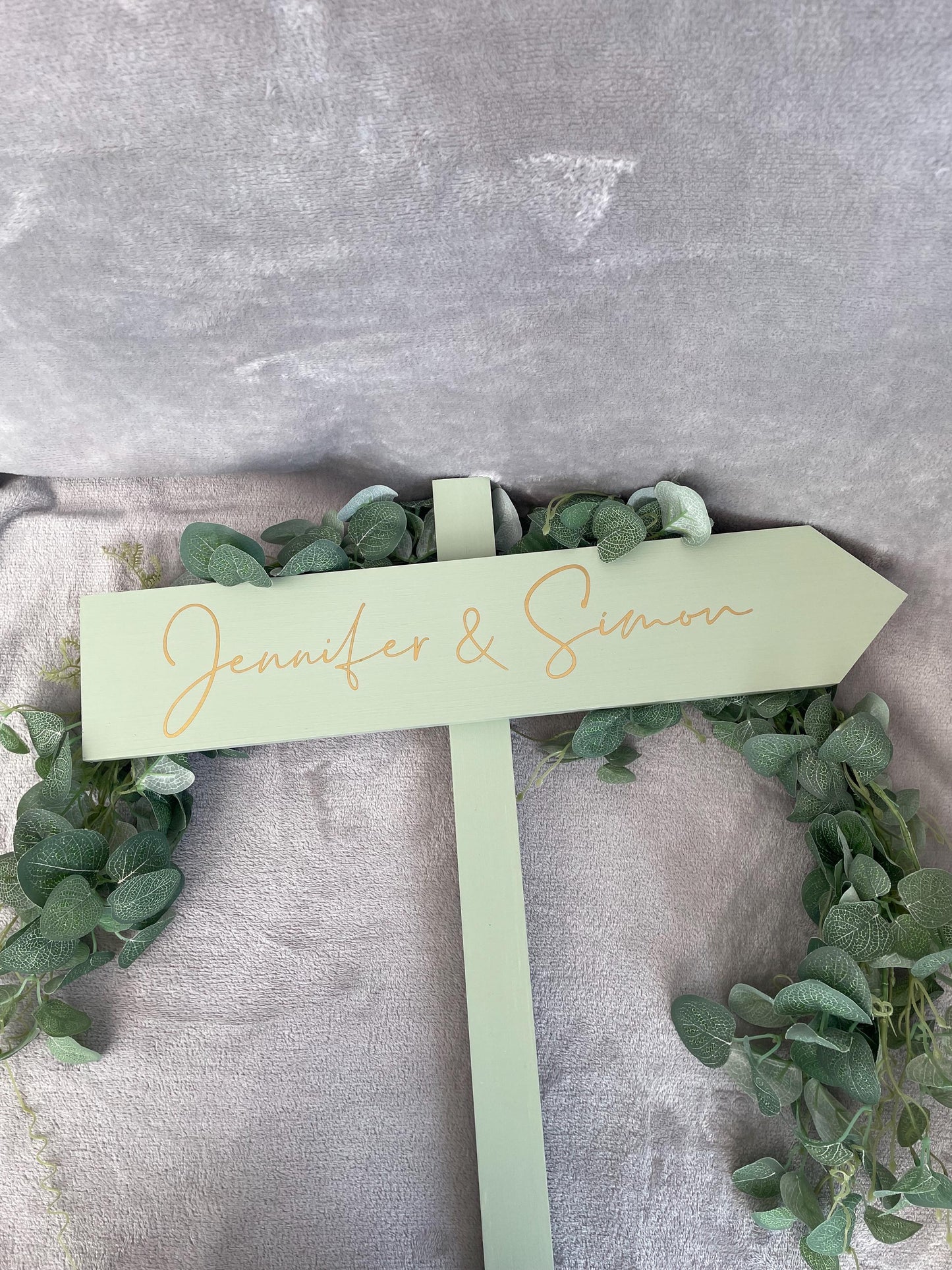 Personalised, SAGE wooden event direction sign.