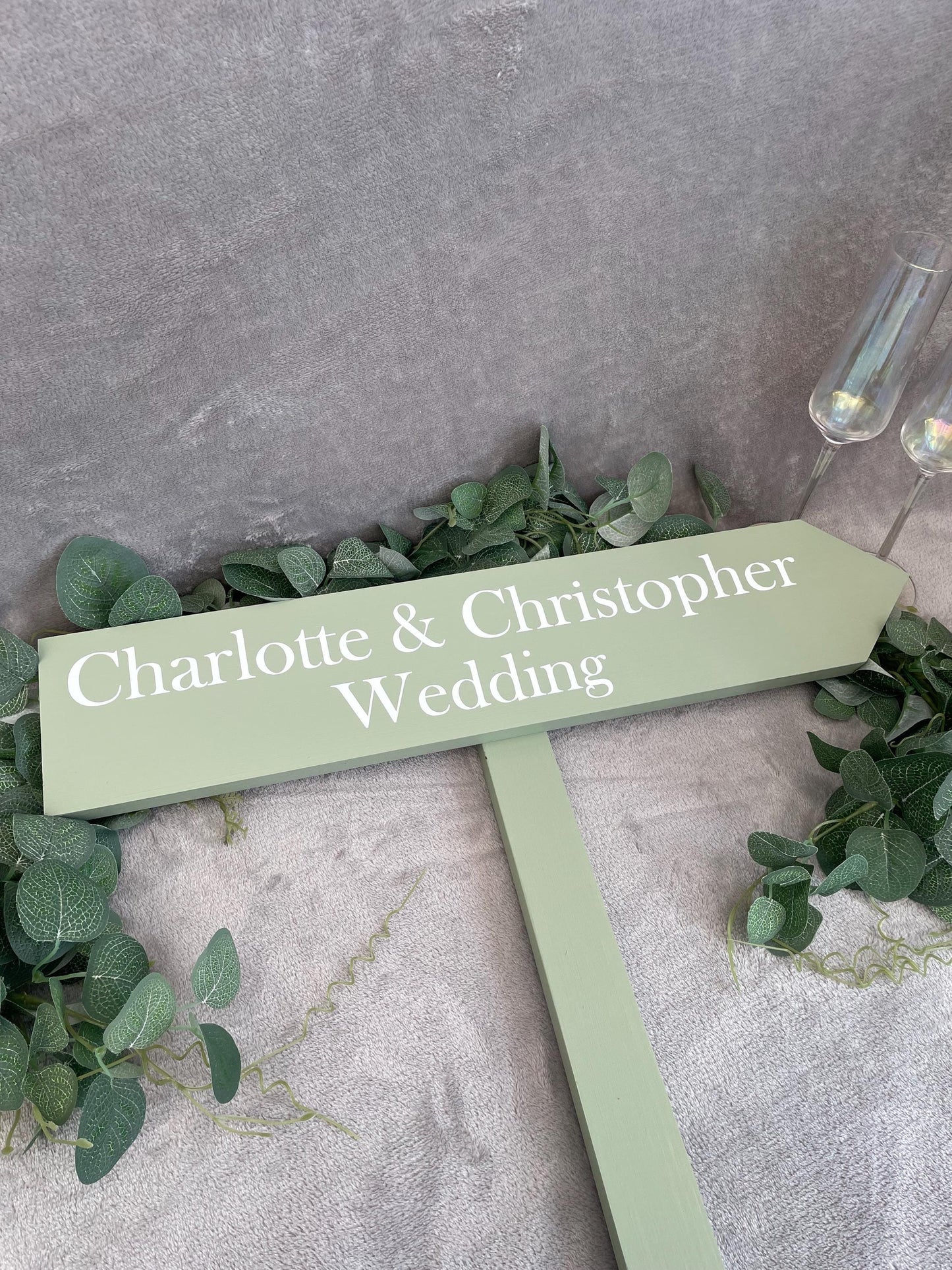 Personalised, SAGE wooden event direction sign.