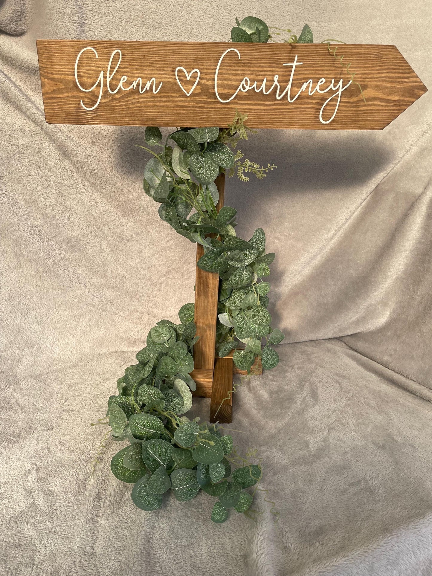 Personalised, RUSTIC, freestanding, wooden event direction sign.