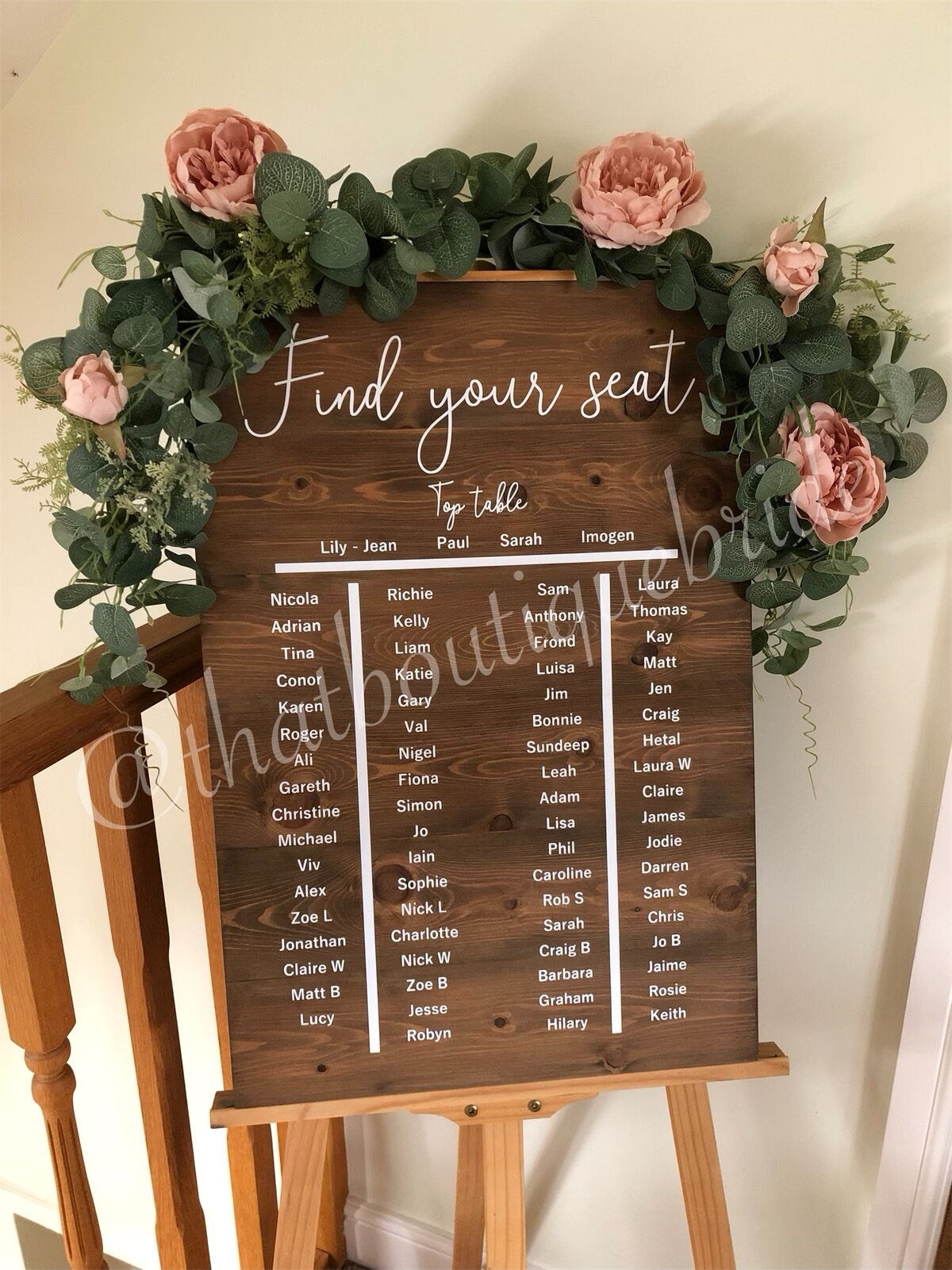Wooden Wedding seating plan, wedding reception welcome decor.