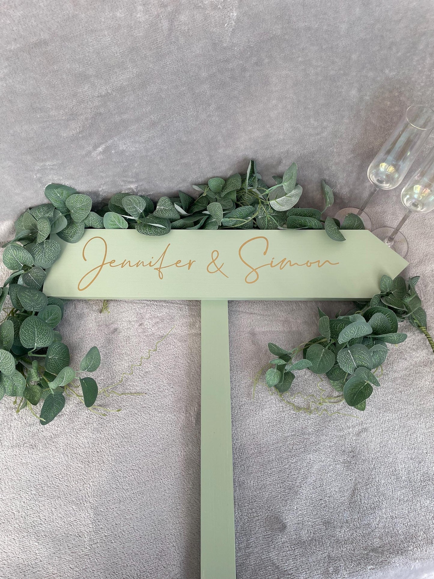 Personalised, SAGE wooden event direction sign.