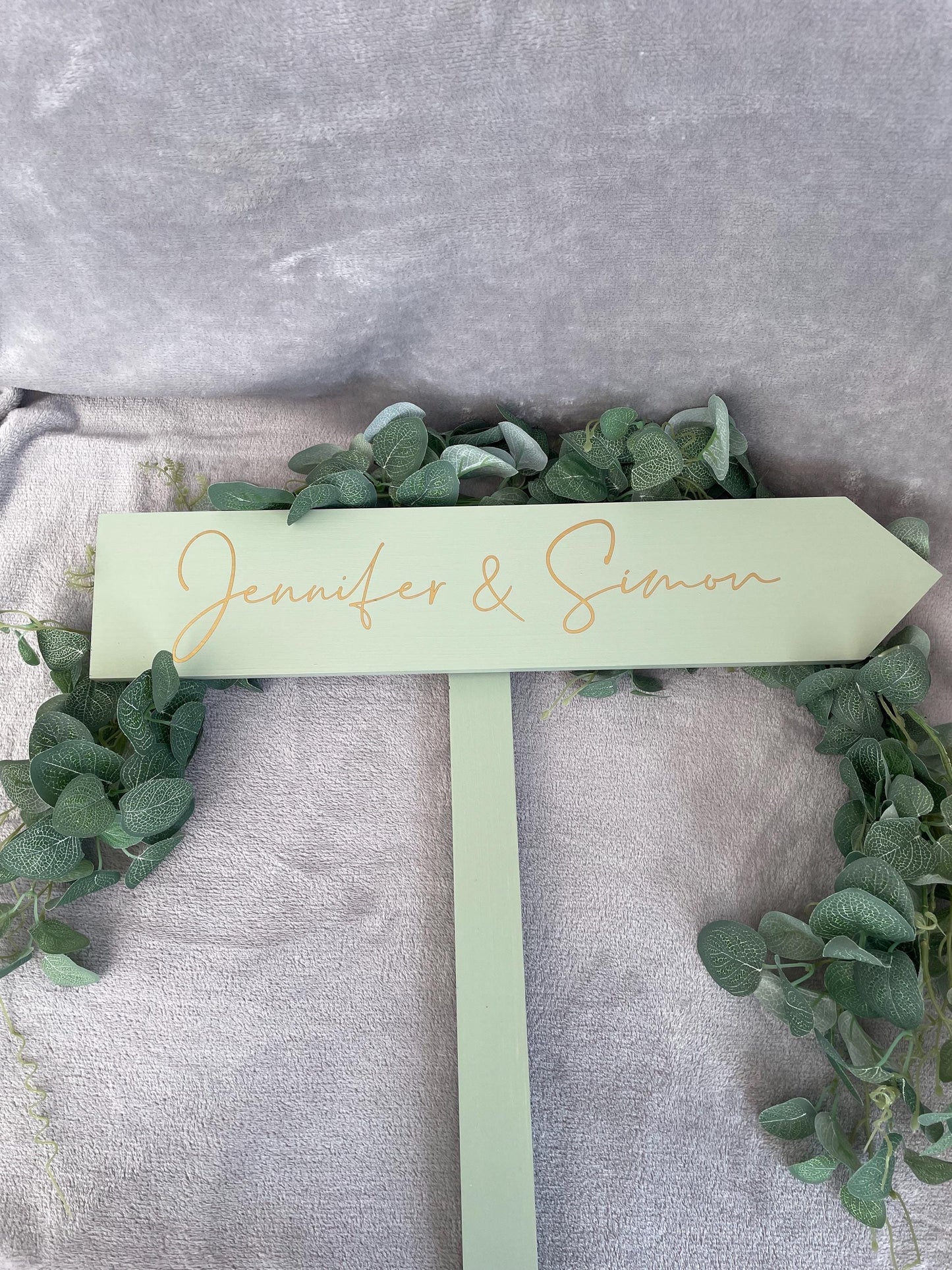 Personalised, SAGE wooden event direction sign.