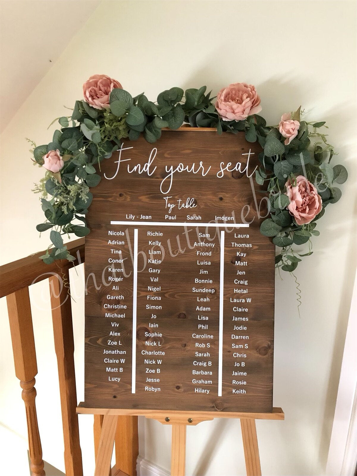 Wooden Wedding seating plan, wedding reception welcome decor.