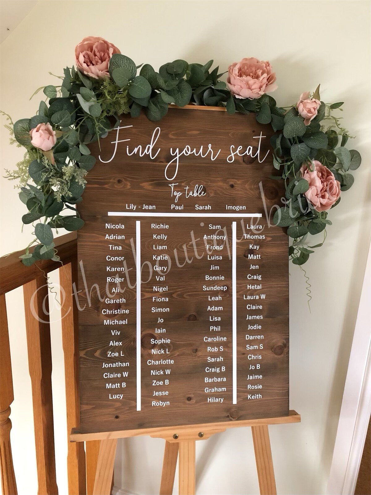 Wooden Wedding seating plan, wedding reception welcome decor.