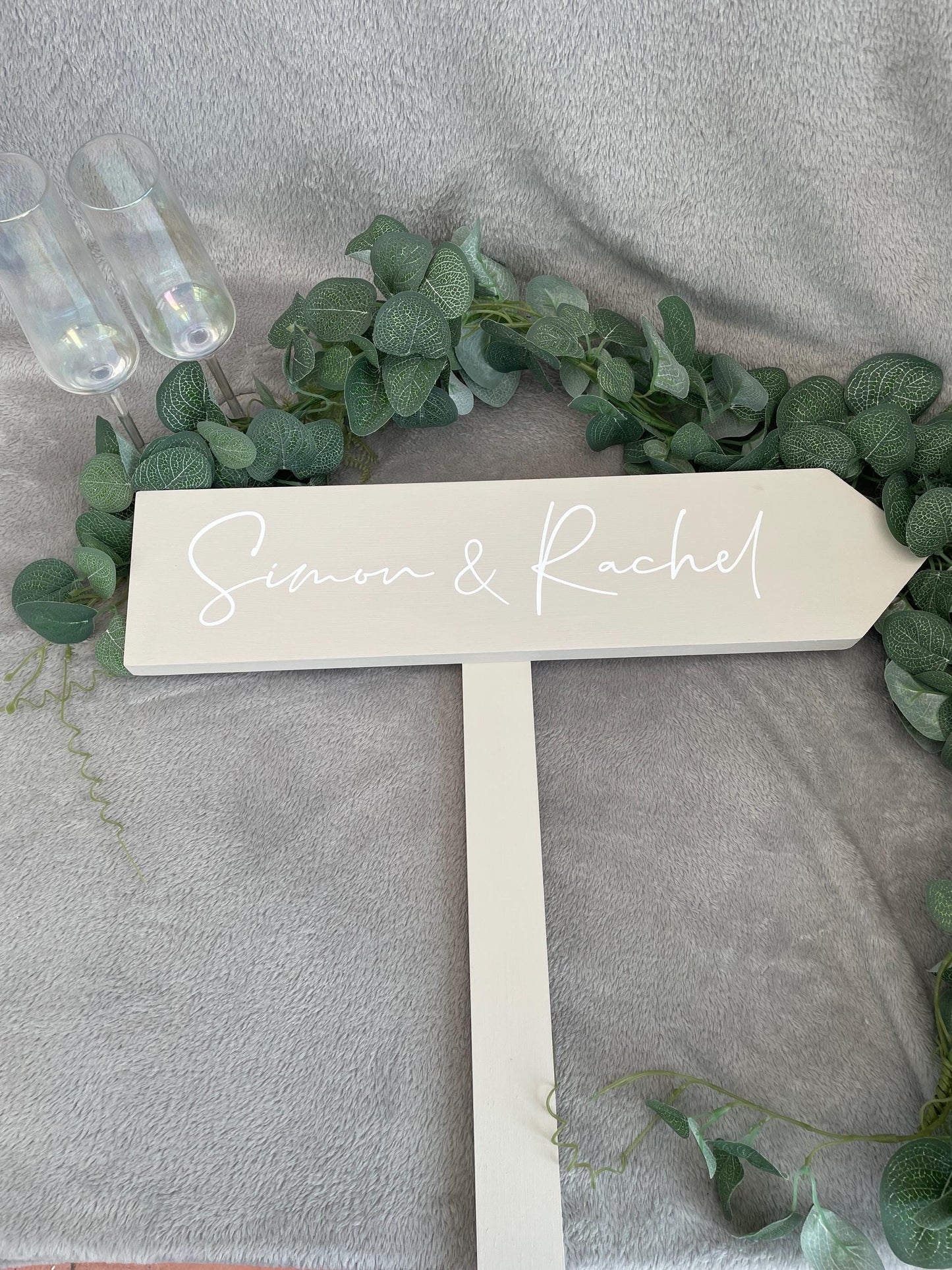 Personalised, NEUTRAL wooden event direction sign.