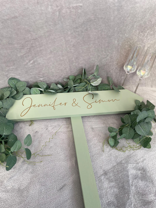 Personalised, SAGE wooden event direction sign.