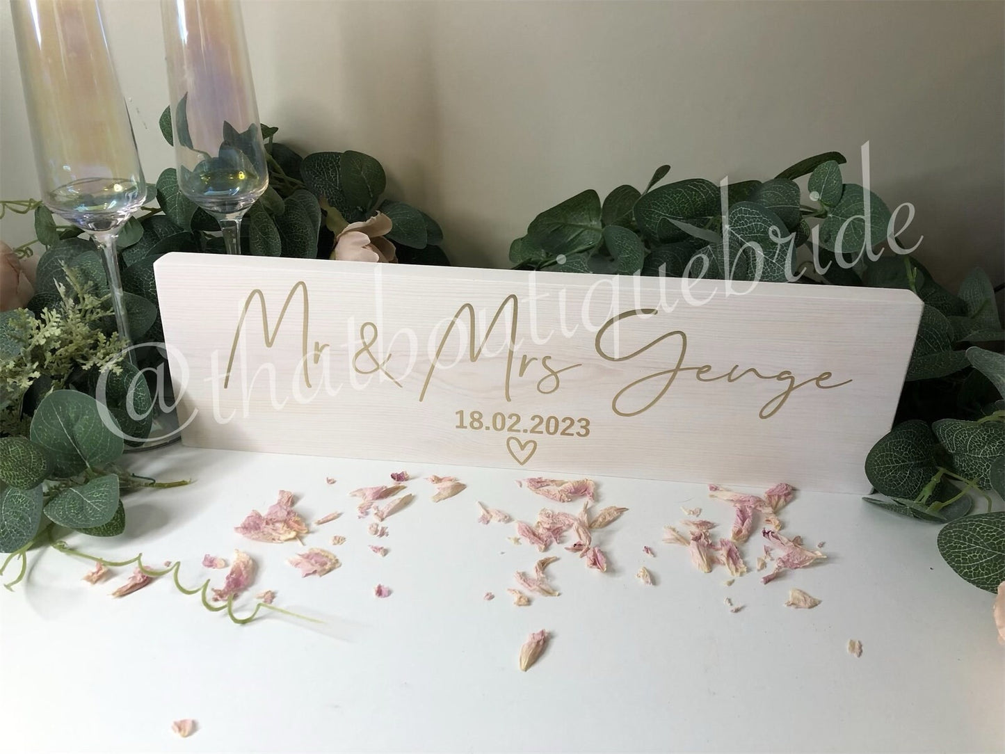 Wooden WHITE table sign, wedding reception table decor