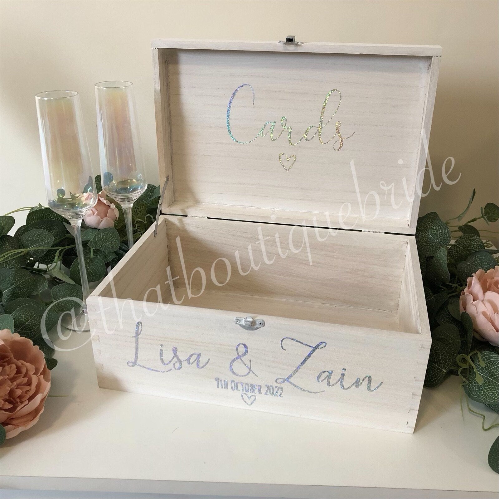 Personalised WHITE wood wedding card box, Wedding memory box, Wedding keepsake box, Wooden Wedding box, white wedding post box