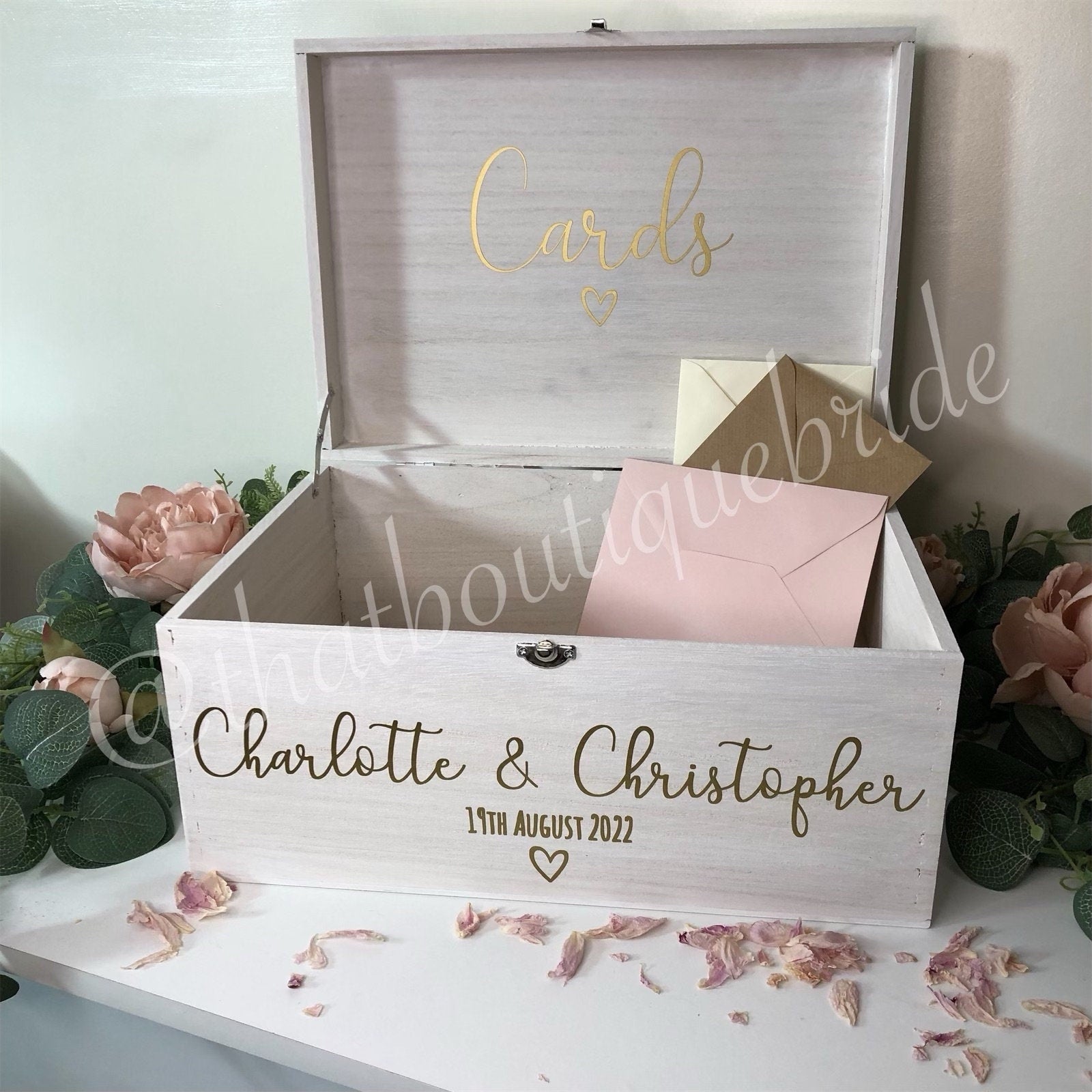 Personalised WHITE wood wedding card box, Wedding memory box, Wedding keepsake box, Wooden Wedding box, white wedding post box