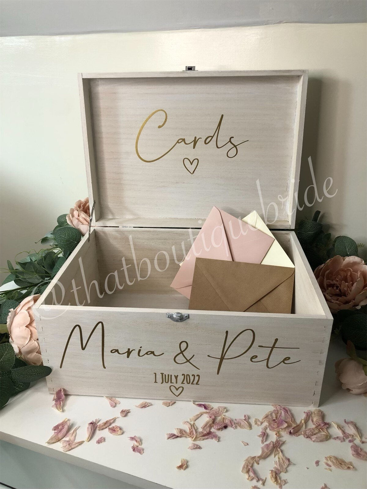 Personalised WHITE wooden wedding card box, Wedding memory box, Wedding keepsake box, Wooden Wedding box, white wedding post box