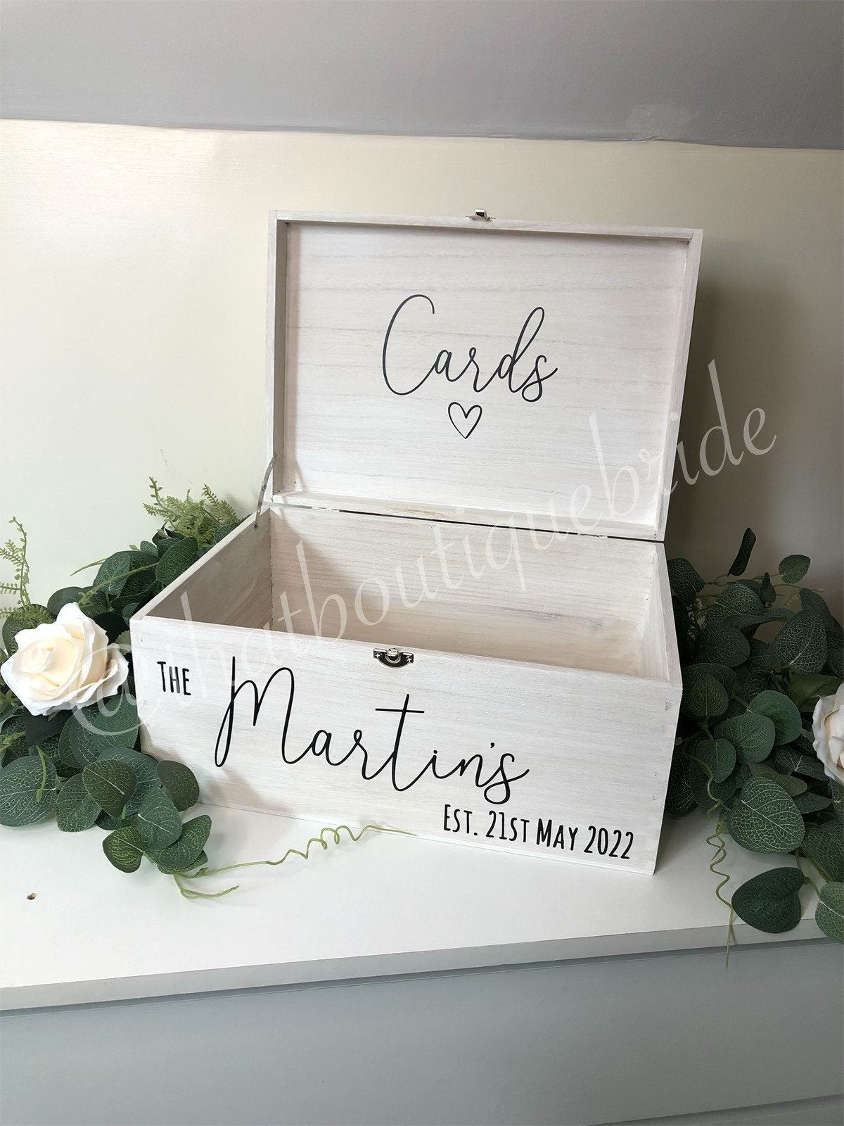 Personalised WHITE wooden wedding card box, Wedding memory box, Wedding keepsake box, Wooden Wedding box, white wedding post box