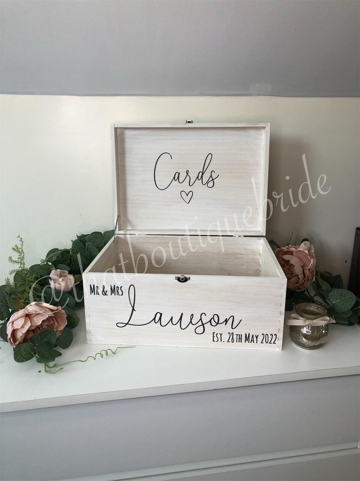 Personalised WHITE wooden wedding card box, Wedding memory box, Wedding keepsake box, Wooden Wedding box, white wedding post box
