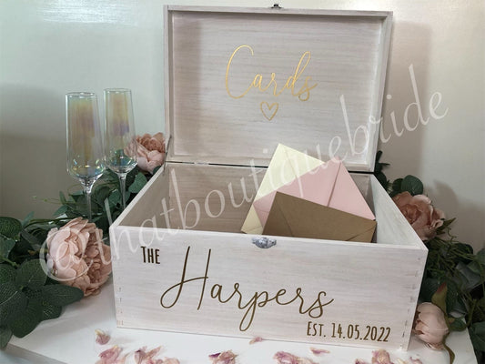 Personalised WHITE wooden wedding card box, Wedding memory box, Wedding keepsake box, Wooden Wedding box, white wedding post box