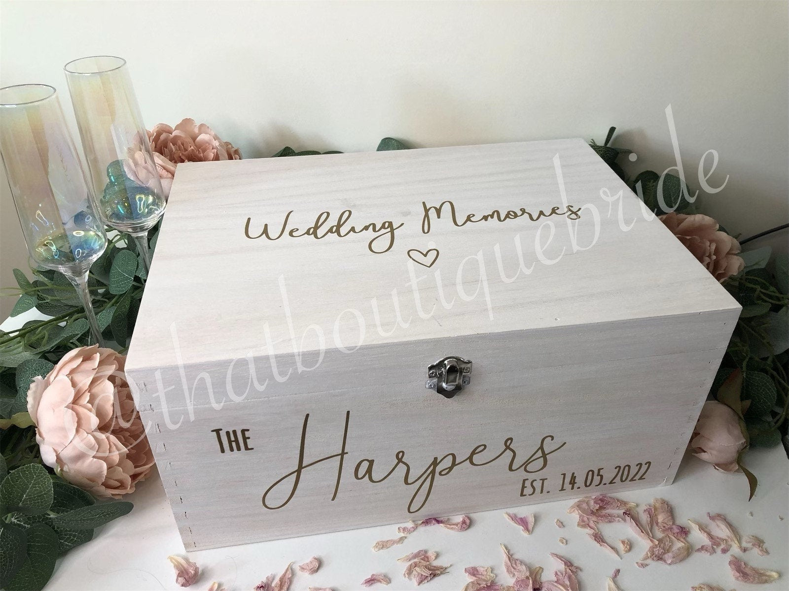 Personalised WHITE wooden wedding card box, Wedding memory box, Wedding keepsake box, Wooden Wedding box, white wedding post box