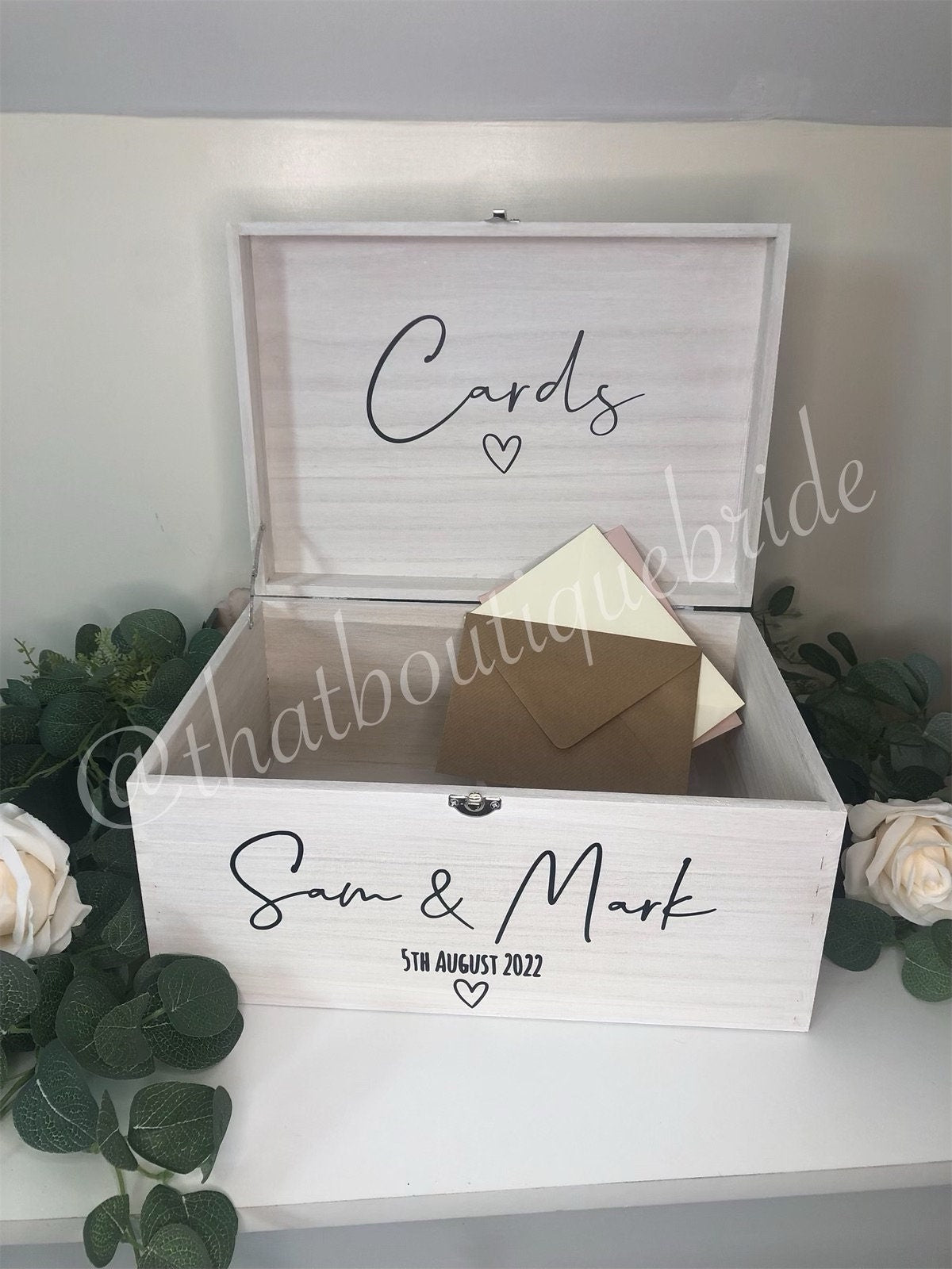 Personalised WHITE wooden wedding card box, Wedding memory box, Wedding keepsake box, Wooden Wedding box, white wedding post box