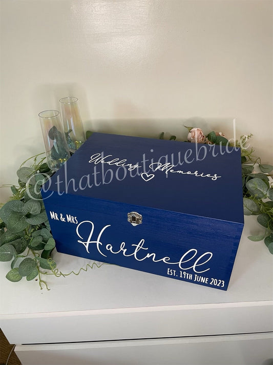 Personalised NAVY wedding card box, Wedding memory box, Wedding post box, Wooden Wedding box, Wedding keepsake box